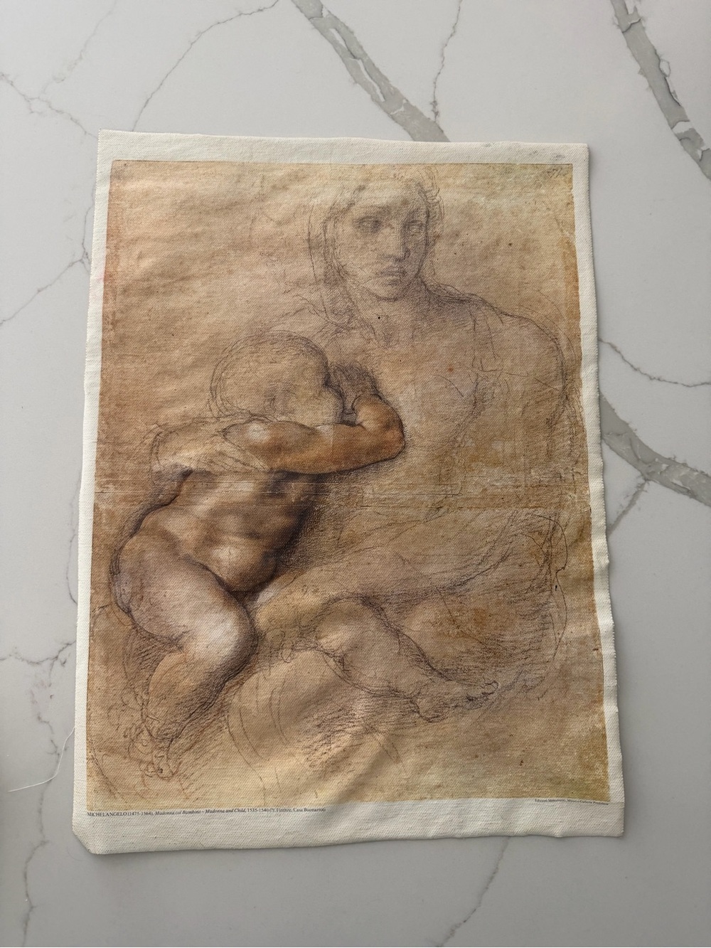 Michaelangelo Mother and Child Sketch Print on canvas from Italy